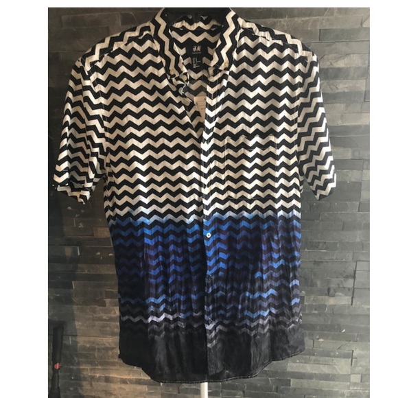 Zig-zig print hand dip dyed shirt MED H&M - Picture 2 of 11